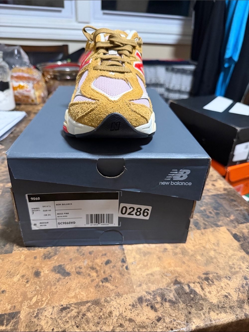 New Balance Kids Suede & Mesh Sneaker in Mustard and Pink